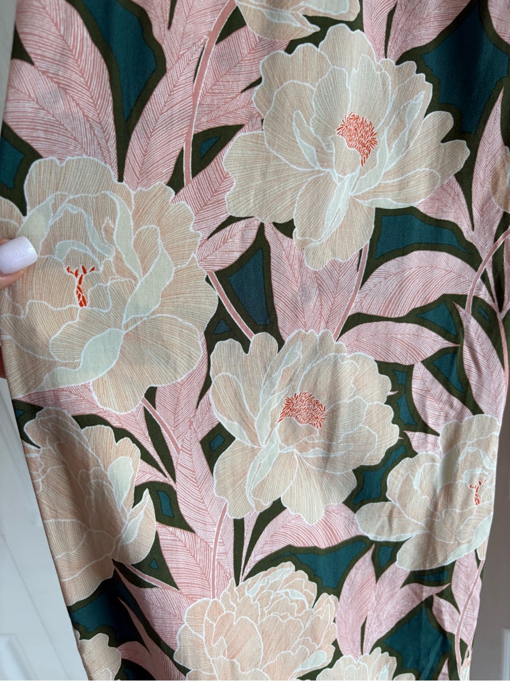 Anthropologie Black Rainn‎ Pink Green Floral Boho Garden Pull On Pants M Peony - Picture 2 of 8